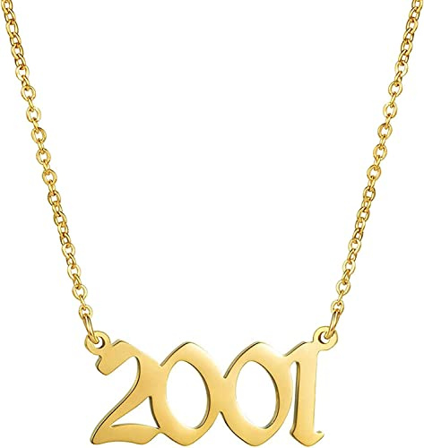 HIJONES Damen Edelstahl Geburtsjahr Halskette Jungen Mädchen Nummer Anhänger Halskette Geburtstag Geschenke Charm 1990-2009