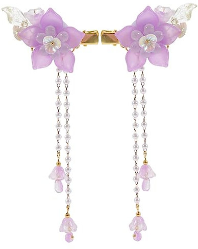 COHEALI 2pcs Flower Clip Hair Accessories for Girls Chic Flower Pattern Pearl and Tassel Hair Barrettes for Women for Wedding and Daily Use