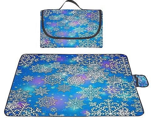 Picknickdecke 200x300cm,XXL Picknickdecke mit Wasserdichter Unterseite,Outdoor Stranddecke Sandfrei,mit Tragegriff Picnic Blanket für Camping,Strand,Familie,Konzerte Sternenhimmel Schneeflocke