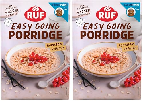 RUF Porridge Bourbon-Vanille mit Vollkorn-Haferflocken und natürlichem Bourbon Vanillearoma, warmer und besonders leckerer Hafergenuss,1 x 65g Beutel (Packung mit 2)