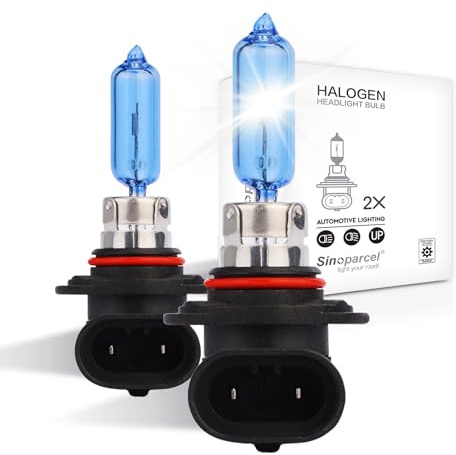 Sinoaprcel 9005/HB3 Halogen High Beam Headlight, Brighter 5000K White Replacement for Standard 65W Bulb, Pack of 2