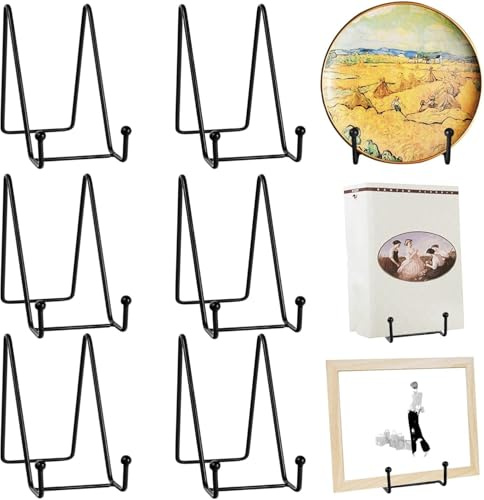 EXTRAPINS 6 Stück Metall Display Ständer, 6 Zoll, Schwarz | Metall Tellerständer, Staffelei Aufsteller Teller Ständer, Dekoteller Halterung,for Bilder,Teller,Bücher,Fotos,Tabletop Art