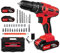 Set di cacciaviti a batteria, 21 V, con 2 batterie, set di trapano avvitatore a percussione, 45 Nm, coppia massima 25 + 1 livelli di coppia, trapano a 2 marce, con 25 accessori per la casa fai da te
