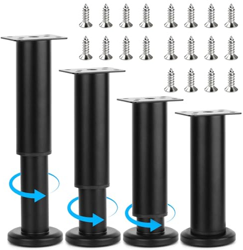 Yooler 4pcs Adjustable Furniture Legs, 18-32cm Metal Support Legs Bed Legs/Feet, Retractable Furniture Support Feet for Bed, Sofa, Cabinet, Table, Couch