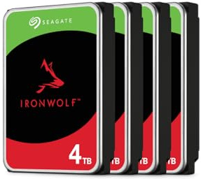 Seagate 4-pack IronWolf 4 TB intern hårddisk, NAS HDD, 3,5 tum, 5 400 rpm, CMR, 256 MB cache, SATA 6 GB/s, silver, inkl. 3 års Rescue Service, FFP, modellnummer : ST4000VN006