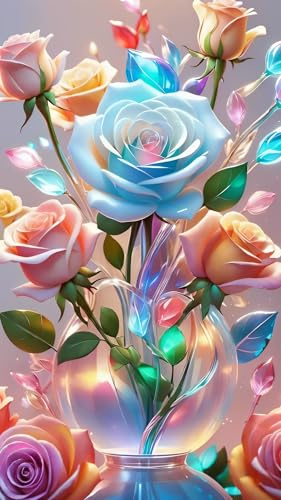 ARTGOTO Diamond Painting Eckige Steine Groß XXL Bilder Erwachsene,40x70cm Blumen Rosen A,5D Diamant Painting Set Viereckige Quadratische Steine mit Zubehör Für Wohnzimmer Dekoration