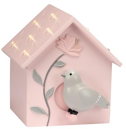 Lambs & Ivy Petals Pink/Gray Birdhouse Table Top Night Light LED Lamp