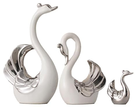 Kuntesetty Figurita de Cisne de 3 Uds, Adorno de Escritorio, Escultura de Animal de Cerámica Elegante, Estatua Decorativa para Mesa de Entrada, Centro de Mesa Y