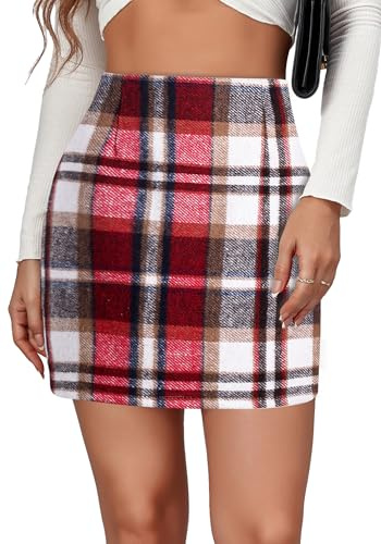 FEOYA Gonna Corta Donna Autunnale Invernale Minigonna Gonna Aderente Elegante Gonna a Pieghe Casuale Festa Skater Skirt XXL/42 Rosso