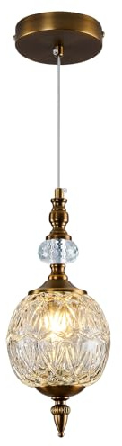 Piepooye Vintage Glass Pendant Light Antique Brushed Gold Chandelier 4.72 Mini Adjustable Hanging Ceiling Light Fixture for Kitchen Island Farmhouse Dining Room Bedroom Foyer Entryway
