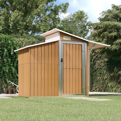 qohoio Geräteschuppen Braun 270x130x208,5 cm Verzinkter Stahl Gartenhaus Gartenschrank Garden Shed Fahrradunterstand GeräTeschuppen