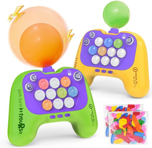 Fygurso Macchina da Gioco Portatile con Palloncini, Gioco Fidget per 2 Giocatori, Gioco di Spinta Veloce e Luminoso, Console di Gioco Puzzle per Bambini dai 6 ai 12 Anni, Adulti Giallo + Verde