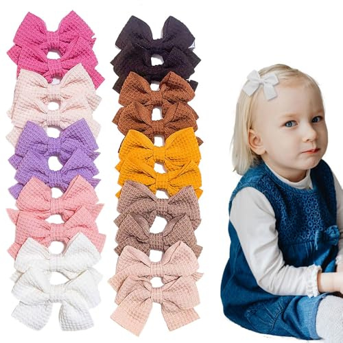 Bmeigo 20PCS Baby Girls Hair Clips Bows, Mini Hair Clip Cute 2inch Hair Barrettes Knot Bow Snap Non Slip Metal Colourful Hair Styling Accessories for Toddlers Kids and Adults