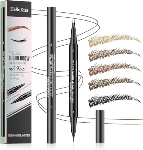 Microblading Augenbrauenstift Wasserfest, 2-in-1 Dual-Ended Eyebrow Pencil mit 2 Mikrogabelspitzen & präziser Pinselspitze, Wischfest, Langanhaltend, NatüRlicher, FlüSsiger Brow Pen (Schwarz Braun)