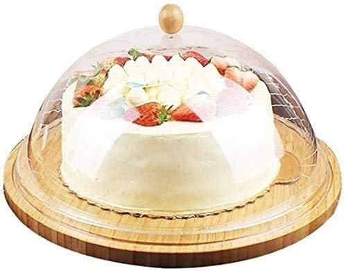 KHYTEBV Alzata per Torta Piatto Rotondo in bambù e Coperchio in plastica Alzata per Torta ...