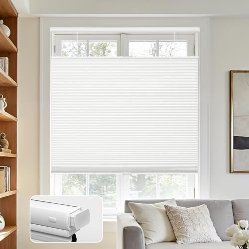 Joydeco No Tools No Drill Blinds for Indoor Windows, Cordless Window Blinds Cellular Shades Top Down Bottom Up Blackout Honeycomb Blinds Thermal Insulated Noise Reduction (White, 72 W x 96 H)
