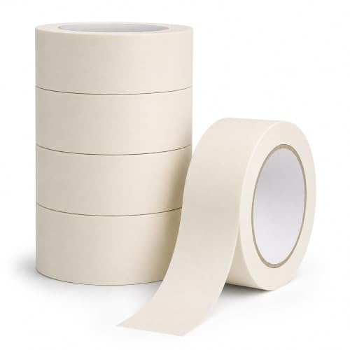 TaranNova 5 Roll Of Masking Tape 48mm X 50M Multipurpose Masking Tape| Masking Tape for Painting | Indoor Decorators Decorating Tape Beige Adhesive Crafts Painters Tape (48mm X 50M)