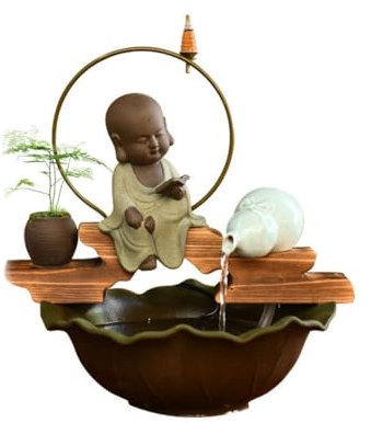 Decoraciones De La Casa Adornos de Agua Corriente Zen Chino, Fuente de cerámica Feng Shui for Sala de Estar, Oficina, Escritorio, Fuentes de Mesa Fuente De Escritorio(M)