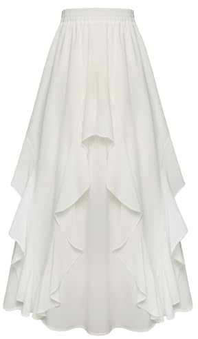 SCARLET DARKNESS Damen Mittelalter Rock Lang Elastische Taille mit Taschen Chiffon Rüschensaum Piraten Rock