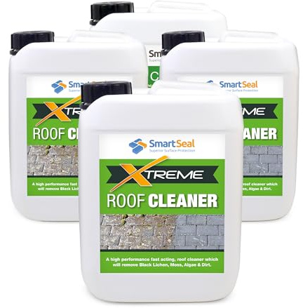 SmartSeal Roof Cleaner Xtreme - 4 x 5L - Powerful Green Growth Remover for Roofs - Rapid & Effective Algae, Lichen & Mould Remover for Use on Concrete, Slate, Clay, Terracotta & Composite Roof Tiles