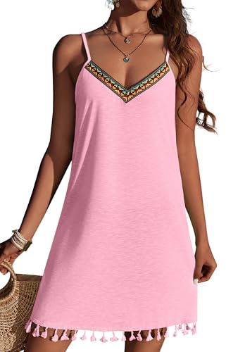 AI'MAGE Abito da Spiaggia Donna Bikini Cover Up Scollo a V alla Moda Abiti Estivi Comodi Eleganti Costume da Bagno Leggero Poncho da Spiaggia Rosa XXL