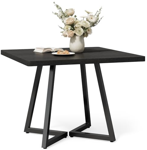 LITTLE TREE 80 cm Kleiner Esstisch für 4 Personen, quadratischer Esstisch für kleinen Raum, Esszimmertische, schwarzer Holz-Küchentisch mit Metallbeinen, moderner Freizeit-Café-Tisch für Wohnung