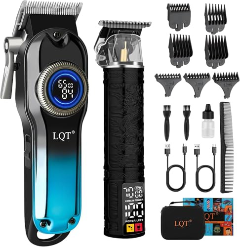 LQT Tagliacapelli Uomo Professionale, Macchinetta per Capelli,Cordless con LED Display, Tagliabarba Elettrico Professionale, Ricaricabile, Regolabile per Uomo e Barba