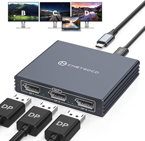 VEDINDUST Séparateur USB-C vers DisplayPort pour 3 écrans Séparateur USB-C Thunderbolt 4K@60Hz avec 3X DP 1.4 100W PD Supporte Les Modes MST et SST MST Extended Display pour Windows Uniquement