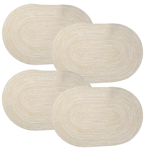HSTWODE 4 Stück Ovale geflochtene Platzsets, wiederverwendbar & hitzebeständig - rutschfeste Platzdeckchen für Esstische, natürlich gewebt (Beige)