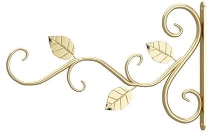 QAUUCP Hängende Korbhalterungen 1Pcs Wand-Montiert Haken Blumentopf Halter Eisen Kunst Blume Stehen Garten Dekoration Wand Hängenden Korb Halterung(Gold)