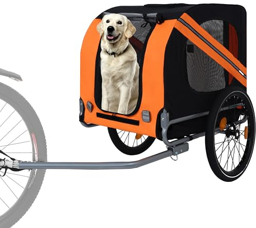 Dog Bike Trailer, Dog Cart for Bicycle, Large Folding Bike Trailer for Dogs 88LB Capacity All-Terrain Pet Carrier, Durable Steel Frame for Cycling, Jogging, Camping & Outdoor Adventures (Black+Orange)
