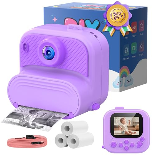 Kinderkamera Sofortbildkamera für Mädchen ab 3 Jahre: 1080P Mini Kamera von 3-12 Jährige - Geschenk Spielzeug Digitalkamera für Kids - Geburtstag Geschenkideen ab 3 4 5 6 8 7 9 10 11 Jahre Girl Lila