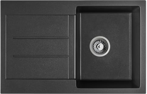 Évier Cuisine 1 Bac avec Égouttoir en Acier Inox Nano, Évier Noir avec Plan de Travail Intégré, Évier Multifonction 78x50 cm avec Système de Drainage Complet et Anti-Bruit(AMZ-NHSC78103SMB-DE)