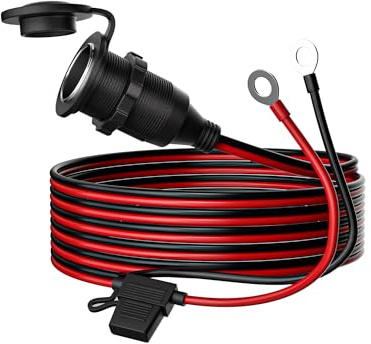 RGBer® Zigarettenanzünder 12V Steckdose|Zigarettenanzünder Steckdose mit Kabel,Sicherung & Ringösen|Einbau Zigarettenanzünder Steckdose für Motorrad, Wohnmobil, Boot