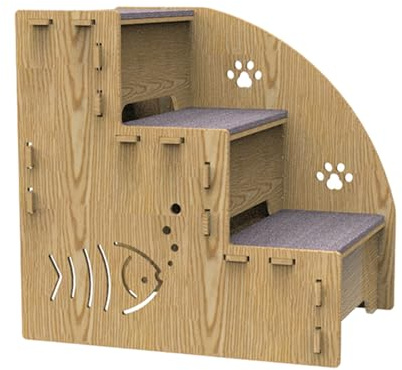 Escalera para perros, cama alta - 3 escalones de madera | Cama de rampa para perros sin deslizar | Escalera estable para mascotas | Escalera para mascotas duradera para perros pequeños y gatos |