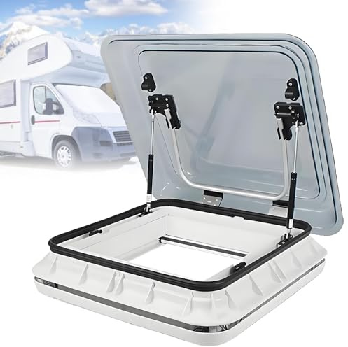 vnmudzeo Lucernario A Doppio Strato per Camper, Roulotte E Camper, Finestra per Tetto Roulotte, Finestra per Tetto Camper, Lucernario per Tetto Camper, con Reti E Parasole, 500X500 Mm GrayWhite