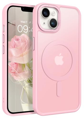 GUAGUA Funda Magnética para iPhone 13 Mini, Compatible con MagSafe Carcasa Protectora Antigolpes Translúcida Mate Trasera Fina Robusta TPU PC Anti-Amarilleo Case, Rosa