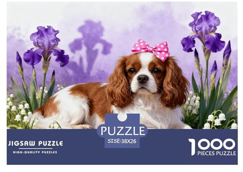 Puzzle Cavalier King Charles Spaniel 1000 Pièces pour Adultes Et Enfants, Défi Cérébral Et Jeu Complexe, Casse-tête Buisson Fleuri, Décoration Intérieure, Idée Cadeau 38x26cm/1000pcs