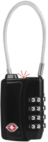 Diyife TSA008 Cadenas à Bords Arrondis, Cadenas Code 4 Chiffres avec Alerte Rouge à l'Ouverture & Câble d'Acier de 3 MM, Cadenas Valise pour Valise, Bagage Cabine, Casier & Camping - Lot de 1
