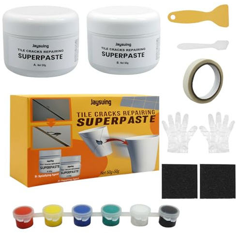 Badewannen Reparaturset Weiß 100g, Emaille Reparaturset für Porzellan, Keramik, Acryl, Reparatur von Rissen, Sprüngen und Löchern auf Fliesen, Waschbecken