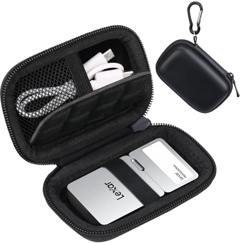 Lacdo Hård resväska för Lexar Professional Go Portable SSD med Hub 1TB 2TB Professional Go w/Hub Phone SSD-fodral, Hård EVA stötskyddad resväska för förvaring, vatttägt och stötskyddat, Svart