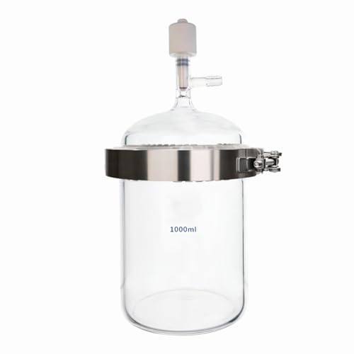 RKXKJ Kit De Reacción De Vidrio De Fondo Plano/Redondo, Reactor De Vacío a Presión, con Manómetro, Ranura para Brida, Diseño De Apertura, 250 Ml - 1000 Ml, para Experimentos De Química