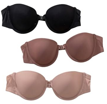 GORGLITTER Women's 3 Piece Leopard Print Front Fastening Bandeau Bras Strapless Push Up Underwire Bra for Tube Dress Brown Multicolor Medium