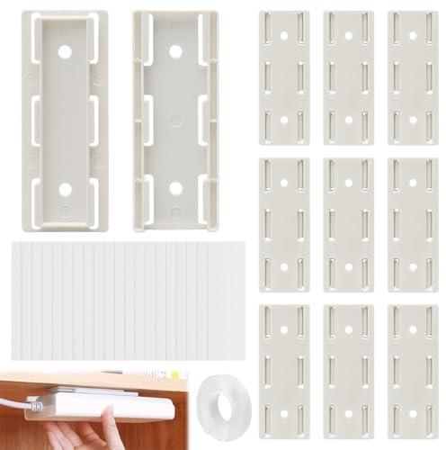 10 Pcs Wall Mounted Power Strip Holder, Self Adhesive Extension Lead Fixator with 1Pcs Double Sided Tape, No Drill Wall Socket Holder, Wall Damage-Free Compatible with Office Home Cable Management