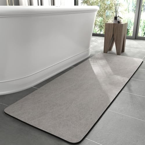 KAZOLEN rutschfeste Badematte Super Absorbierende Badezimmerteppich: dünn 60 x 150 cm Waschbar schnelltrocknende Badvorleger Duschvorleger für Dusche, Badewannen und Badezimmer, Toilette, grau
