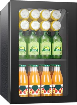 DollarDash Frigorífico para bebidas, 24 latas/20 litros, minifrigorífico con puerta de cristal para limonada, cerveza o vino, encimera de frigorífico con estantes extraíbles ajustables