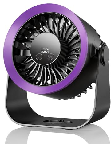 Rechargeable USB Desk Fan, Quiet Table Fan with Turbo Airflow, 100 Speeds, 2400mAh, Digital Display, 180° Manual Tilt, Hangable, Small Battery Desktop Fans for Bedroom Home (Blue)