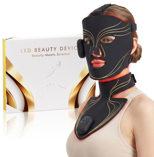 Kabellose LED Maske Gesicht,660nm Rotlicht, 850nm Infrarot, 415nm Blaulicht | Silikon Rotlicht Maske Gesicht mit 2 Modi,10/15Min Timer, Gesichts&Halsmaske, Red Light Mask Geschenke für Frauen