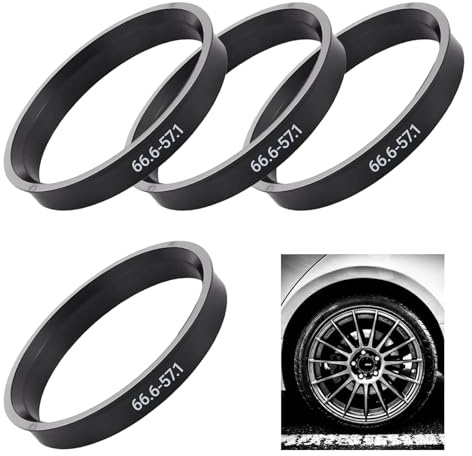 4 Pièces Bagues de Centrage 66.6 à 57.1mm, Universels Anneaux de Centrage Jante Auto en Plastique, Compatible avec VW, Mercedes Benz, Audi, Accessoire pour Jantes, Réduction des Vibrations, Noir