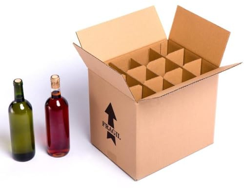 TELECAJAS | Pack de 10 Cajas para 12 Botellas de Vino con Separadores de Cartón Tipo Rejilla | Embalaje Seguro y Resistente para Envíos o Almacenaje